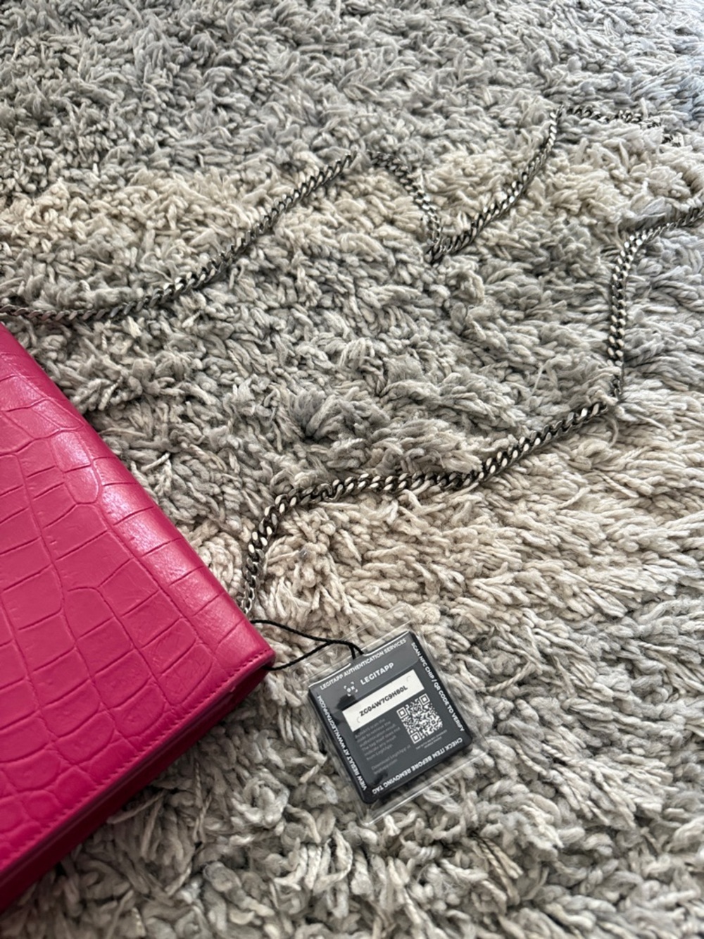Saint Laurent Fuchsia Croc-Embossed Monogram Chain Crossbody - Picture 2 of 8